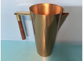 Vintage Copper Wooden Handle Pitcher