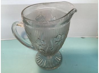 Vintage Jeanette Glass  Iris & Herringbone Footed Pitcher  ( 9 Inches Height)