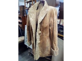 Fab 1960s Jacket In Sheared Golden Mink Fur With Curly Lamb Trim, Mod Style Fur Buttons, Mandarin Collar E2 L