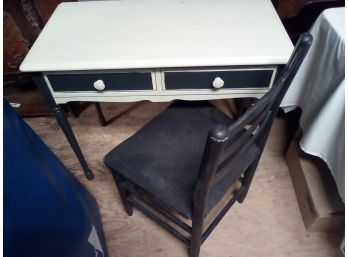 Wooden Painted 2-drawer Desk & Stained Navy Heavy Wood Chair   Cave