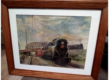 Marvelous Print Of Vintage Engine 4948 Penn. RR Passenger Train In Beautiful Frame With Artist Named WA