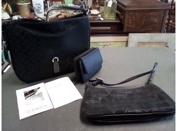 Black Colored Coach Fabric Purse, Trifold Ladies Wallet & Express Brand Suede Purse   C3
