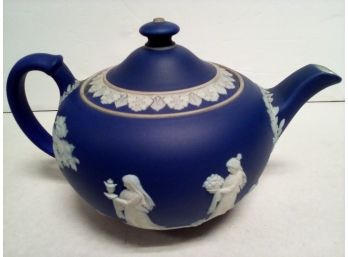 Gorgeous Dark Blue Wedgewood England Teapot With Much Decorative Relief Designs  A2