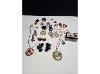 Lovely Costume Jewelry Box Lot With Earrings, Pendants, Trifari Clip Ons & Pin Cufflinks, Pins, Pendants A3