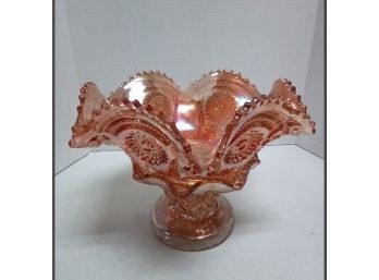 Large Vintage Imperial Marigold Carnival Glass Fruit Or Punch Bowl With Base    SR