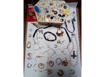 Silver (silverplate?) Goldtone Necklaces, Pins, Pendant, Earrings, Bracelets, Avon Stick Pin, Vintage  D5