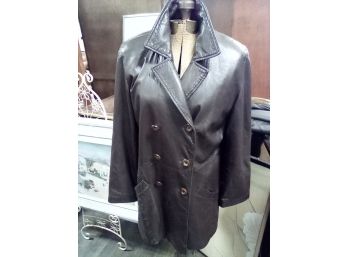 Soft Brown Leather Longline Jacket By Arrow, Medium Size.    E2LADDER