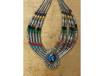 Stunning Vintage Sterling Silver And Turquoise Necklace