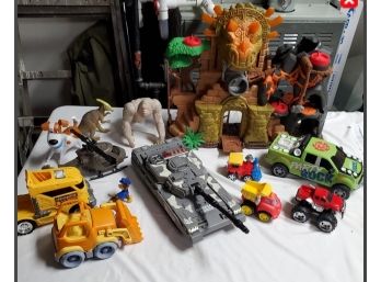Assortment Of Fun Toys - Vehicles, Dinosaurs & Working Imaginex Dino Fortress & Tank Toys