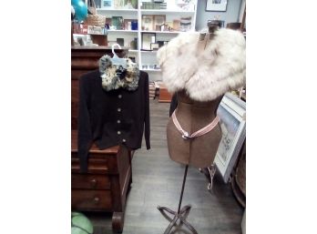 Lovely Fur Shoulder Stole With Hidden Clasp Closure & Effeci (L) Faux Fur Collared Button Down Sweater  E5