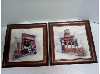 Beautiful Framed Prints Signed By C. Winterele Olson Depict Quaint French Storefront & Restaurant  Front WA