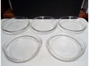 5 Fabulous Pyrex Brand Glass Pie Dishes - 10 Inch - Classic And Extra Fancy Scallop Design  B2