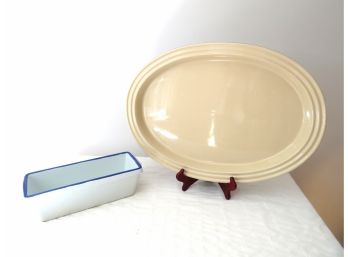 Le Creuset Large Oval Platter With Emile Henry Bread Pan