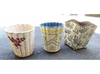 Paper Mache Tole Wicker Waste Basket Trio