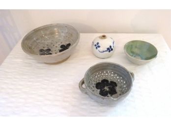 Signed Studio Pottery Strainers Berry Bowls Vases