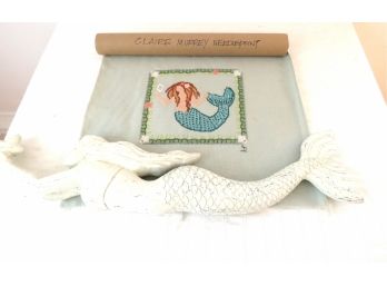 Claire Murray Needlepoint Mermaid With White Wood Mermaid