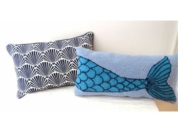 Nautical Seashore Mermaid And Shell Throw Pillows