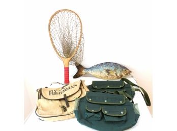 Gone Fishing Lot Net Wood Fish And Bags