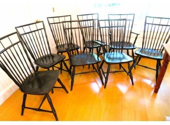 8 Nichols & Stone Black Windsor Dining Chairs 2 Arm Chairs