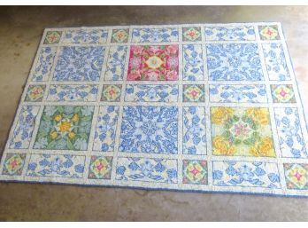 Floral Square Pattern Hooked Area Rug