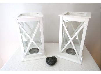 Pair Of Williams-Sonoma White Table Candle Lanterns