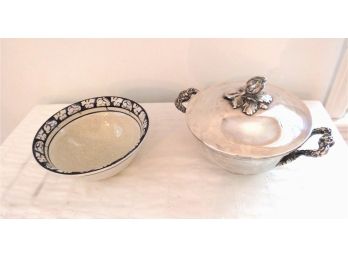 Potting Shed Dedham Pottery Bowl And Metal Casserole With Lid