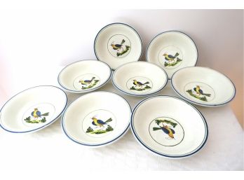 8 Italian Montelupo Bird Painted Bowls