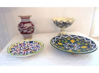 4 Piece Painted Pedestal Bowl And Ceramics