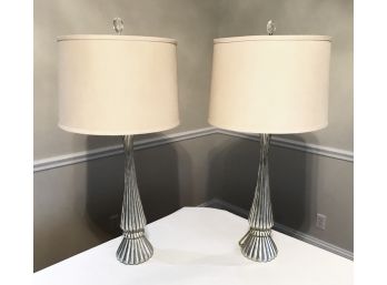 Pair Silver Fluted Decorative Table Lamps - NEW CAANAN PICKUP