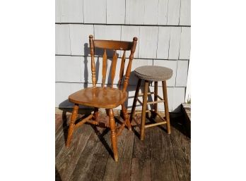 Vintage Maple Chair And Stool - FAIRFIELD PICKUP