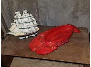 Ceramic Lobster And Clipper Ship - FAIRFIELD PICKUP