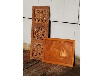 Carved Wood Panel And Wood Sailing Ship - FAIRFIELD PICKUP