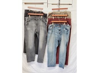 Five Pairs Of Men's Casual Pants & Denim - Lucky Brand & Tommy Bahama - Assorted Larger Sizes See  Photos