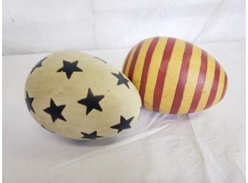 Large Hand Painted Red, White & Blue Wood Eggs