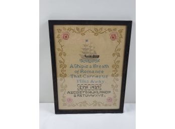 Antique Early 20th Century 1917 Cross Stitch Needlepoint Sampler - Framed