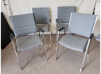 Four Gray & Chrome Stack Chairs With Arms