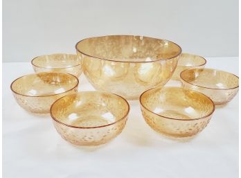 Vintage Marigold Peach Carnival Glass Salad Serving Bowl Set