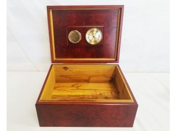 Vintage Wooden Cigar Humidor Box With Hinged Lid