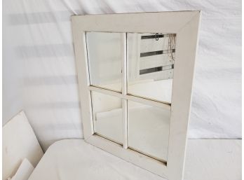 Wood Framed White Window Pane Wall Mirror