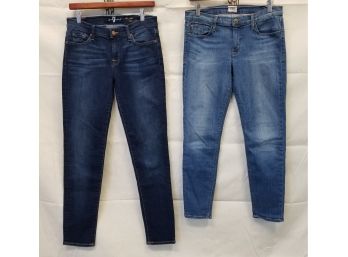 Two Pairs Of Ladies Hudson & 7 For All Mankind Denim Jeans - Size 29W