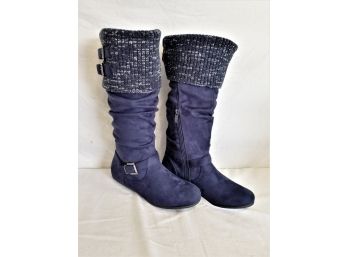 NEW Women's Just Fab Knee High Navy Boots With Sweater Material At The Top  Size 8.5