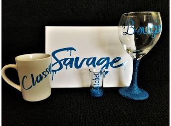 Savage Custom Glass Gift Set, Classy Mug, Bougie Wine Glass, Ratchet Shot Glass