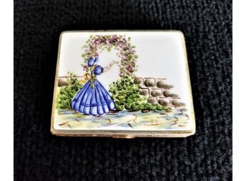 Antique 1930's Bliss Brothers Enamel And Gold Tone Hand Painted Powder Compact