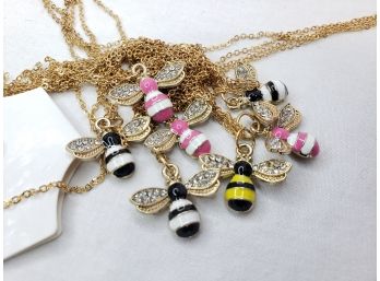 Cute Gold Tone & Enameled Bumblebee Necklaces - Tangled But New