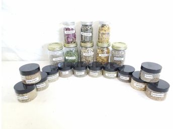 Nice Assortment Of Jarred Dried Herbs & Spices - Rosemary, Cilantro, Lavender & More