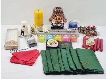Candles, Candle Holders, Cloth Napkins & More