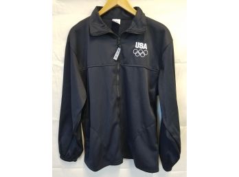Vintage US Olympic Committee Navy Blue Zip Up Athletic Warm Up Jacket - Size Large