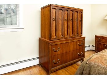 Mid Century Walnut Burlwood Asian Armoire