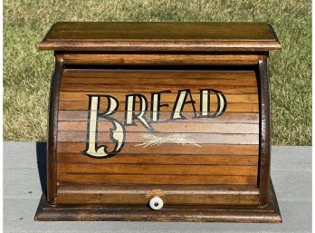 Vintage Wooden Roll Top Bread Box ' Knock On Wood Corp ' Made In USA