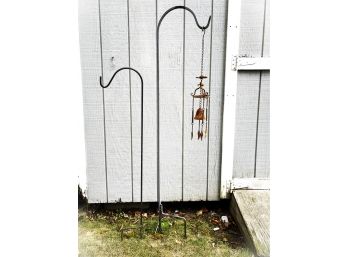 Two Shepherds Hooks And Iron Butterfly Windchime